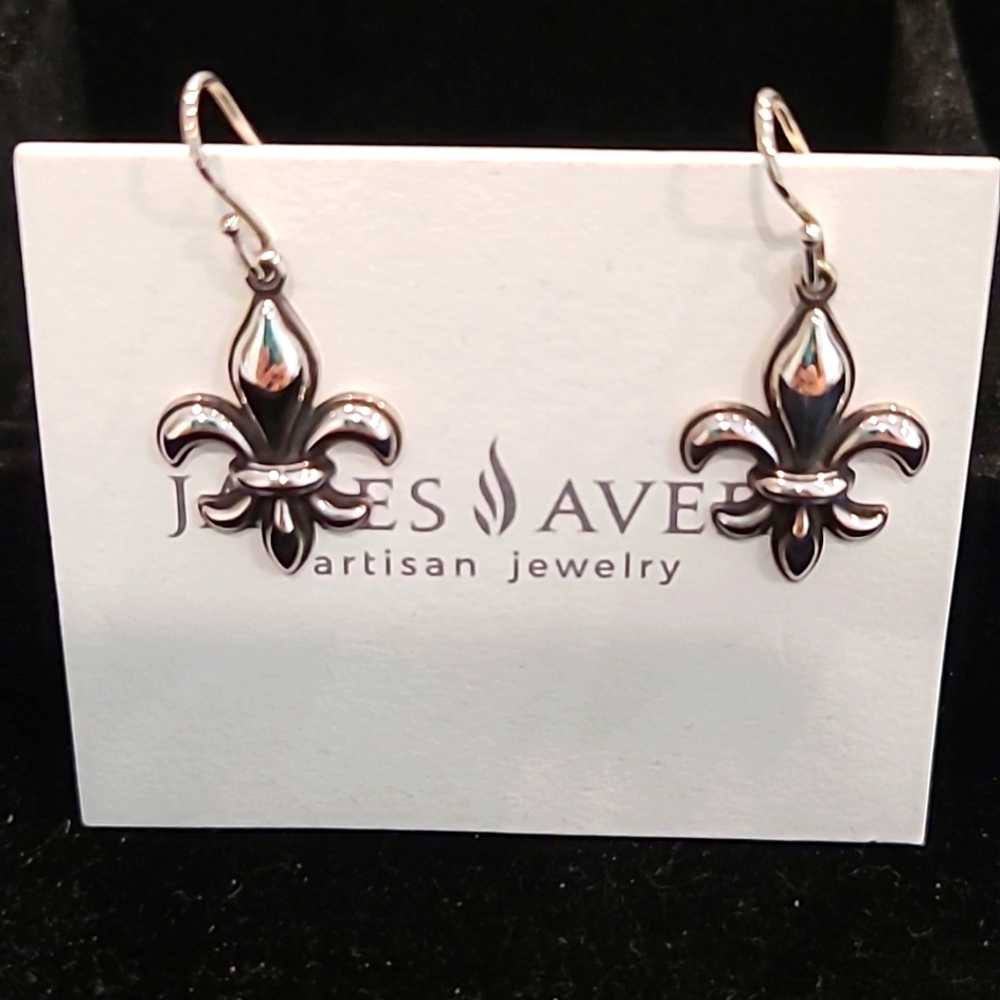 James Avery Fleur de Lis Dangle Sterling Silver Earrings Retired